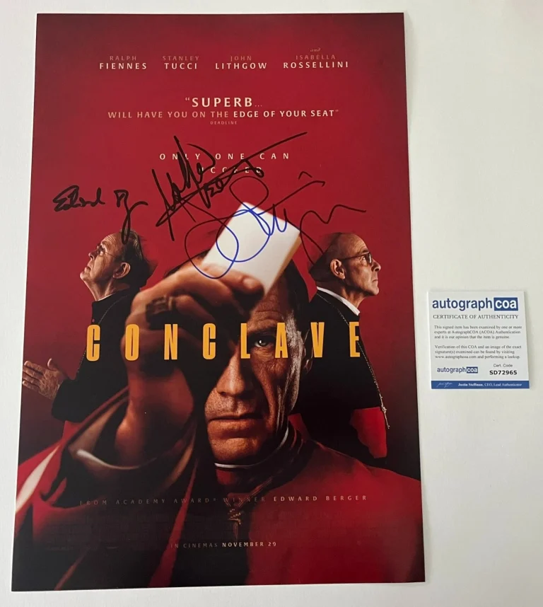 EDWARD BERGER & JOHN LITHGOW +1 SIGNED CONCLAVE 12x18 PHOTO w/EXACT PROOF & COA