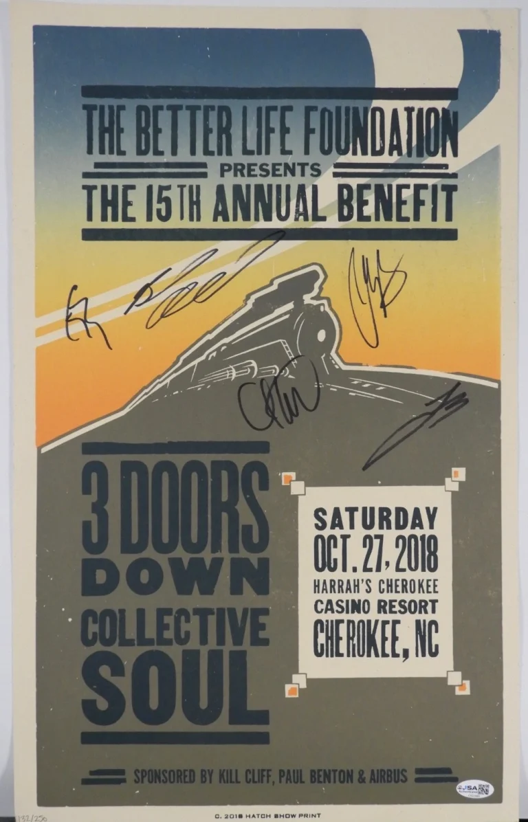 3 Door Down JSA Signed Autograph Tour Lithograph Hatch Show Print