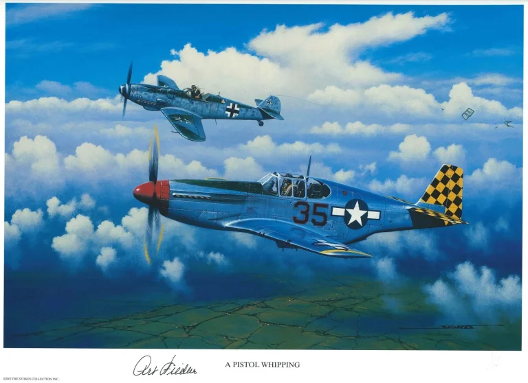 Arthur Fiedler Signed A Pistol Whipping Print Stan Stokes WWII Fighter Ace AIV