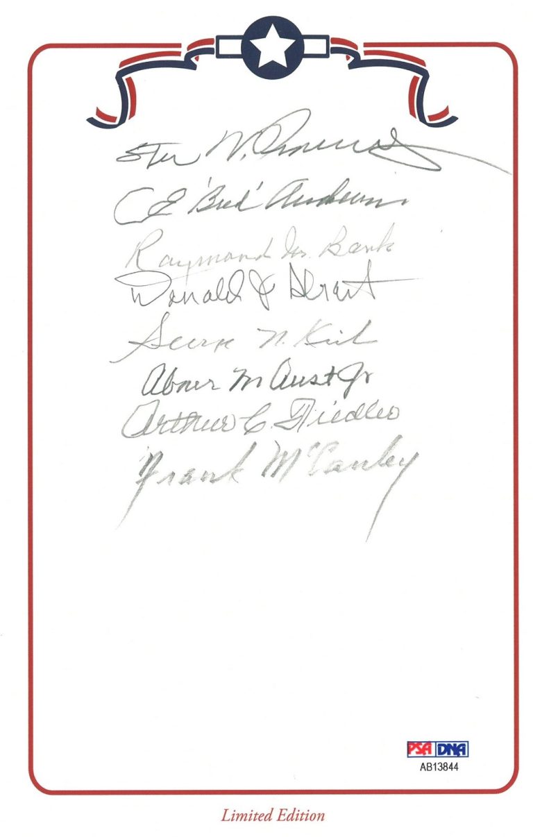 American Fighter Aces Multi Signed Bookplate WWII PSA DNA 8 Signatures