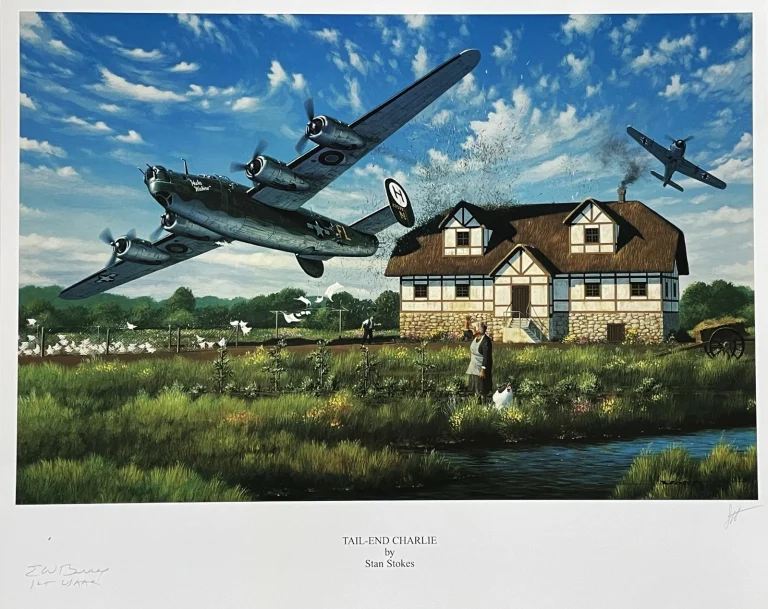 Ernest Bruce Signed Tail End Charlie Print Stan Stokes B-24 Liberator WWII