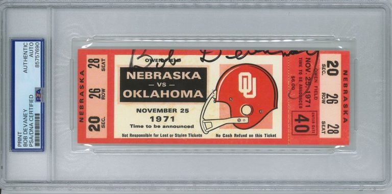 BOB DEVANEY SIGNED 1971 GAME OF CENTURY REPLICA TICKET PSA DNA 85757691 HUSKERS