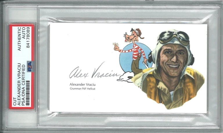 Alexander Vraciu Signed Cut Signature PSA/DNA WWII Navy Ace GOE