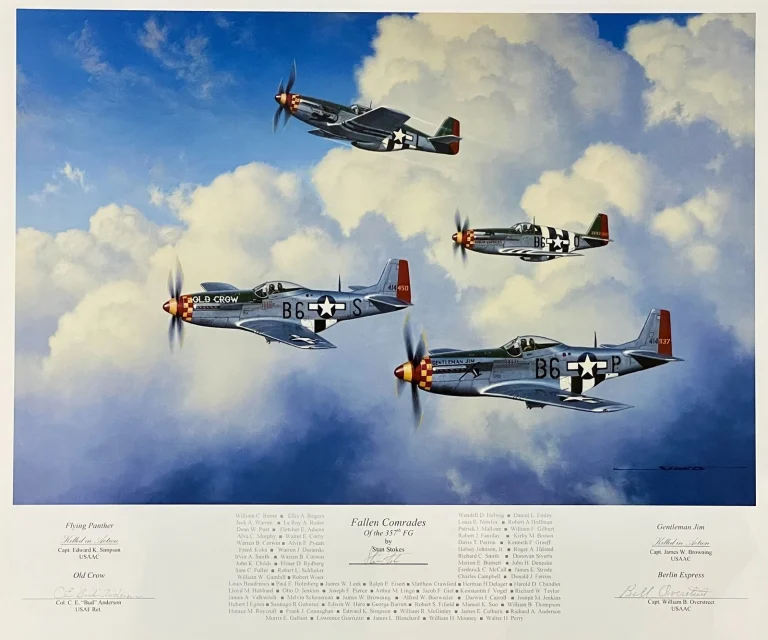 Bud Anderson Bill Overstreet Signed Fallen Comrades Print 357th FG P-51 WWII