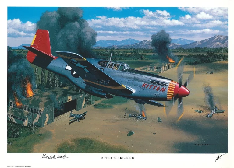Charles McGee Signed A Perfect Record Print Stan Stokes Tuskegee Airmen AIV
