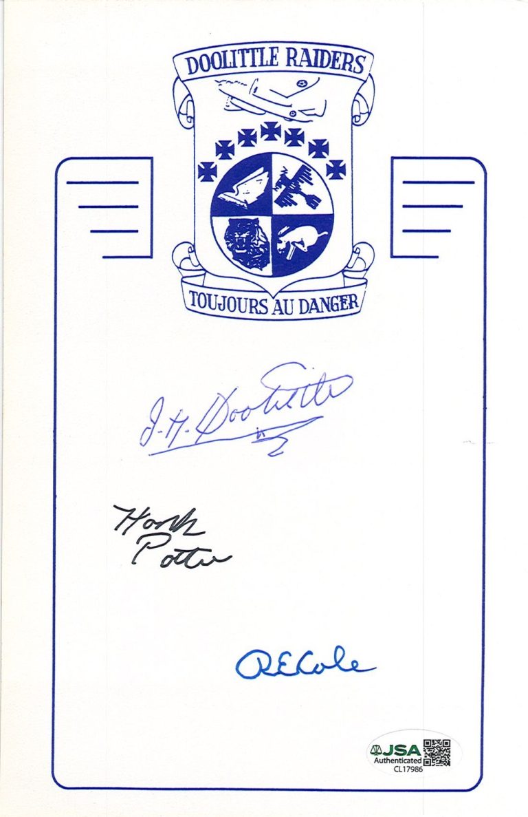 Doolittle Raiders Signed Bookplate JSA COA Doolittle Cole Potter Crew #1