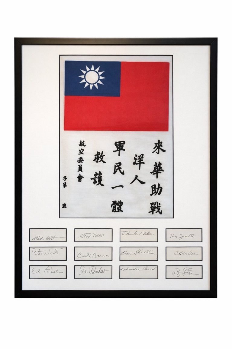 AVG Flying Tigers Signed Blood Chit Display JSA LOA 12 Autographs