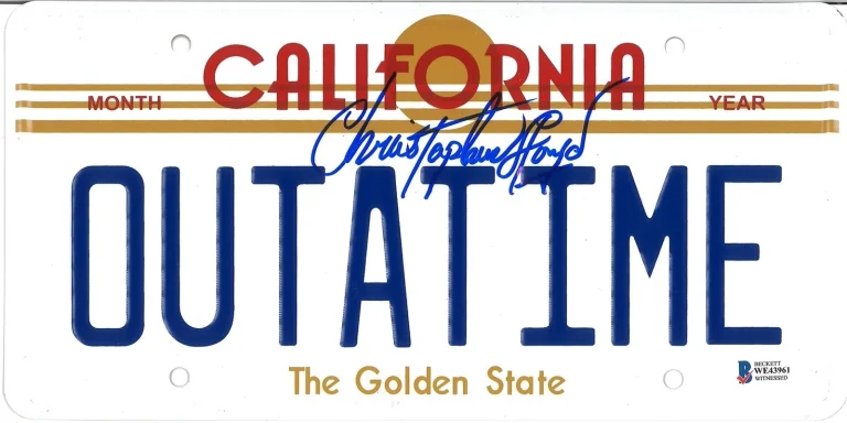 Christopher Lloyd Signed OUTATIME License Plate Beckett Witness Doc Brown