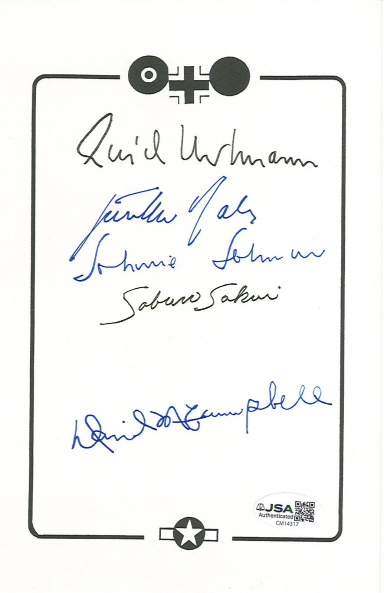 Aces of WWII Signed Bookplate JSA COA Hartmann Rall Sakai McCampbell