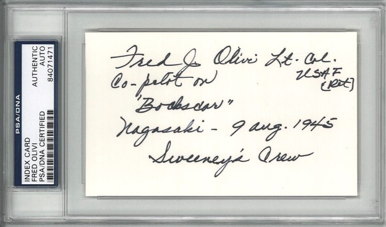FRED OLIVI SIGNED INDEX CARD PSA DNA (D) WWII BOCKSCAR GREAT ARTISTE