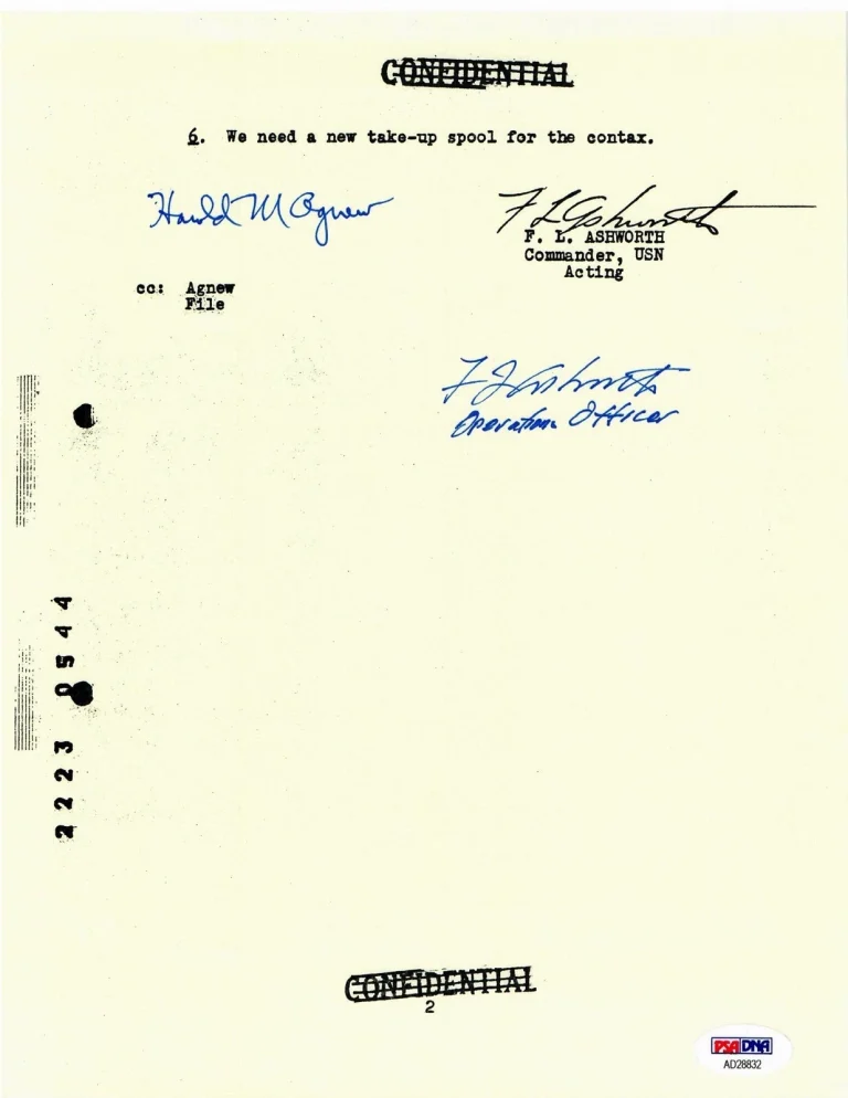 FREDERICK ASHWORTH HAROLD AGNEW SIGNED DOCUMENT PSA DNA AD28832 PROJECT ALBERTA