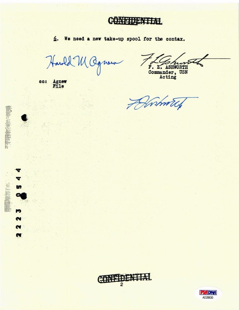 FREDERICK ASHWORTH HAROLD AGNEW SIGNED DOCUMENT PSA DNA AD28792 PROJECT ALBERTA