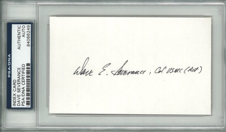 DAVE SEVERANCE SIGNED INDEX CARD PSA DNA (D) WWII IWO JIMA