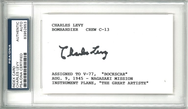 CHARLES LEVY SIGNED INDEX CARD PSA DNA 83952653 (D) BOCKSCAR C-13 CREW MEMBER