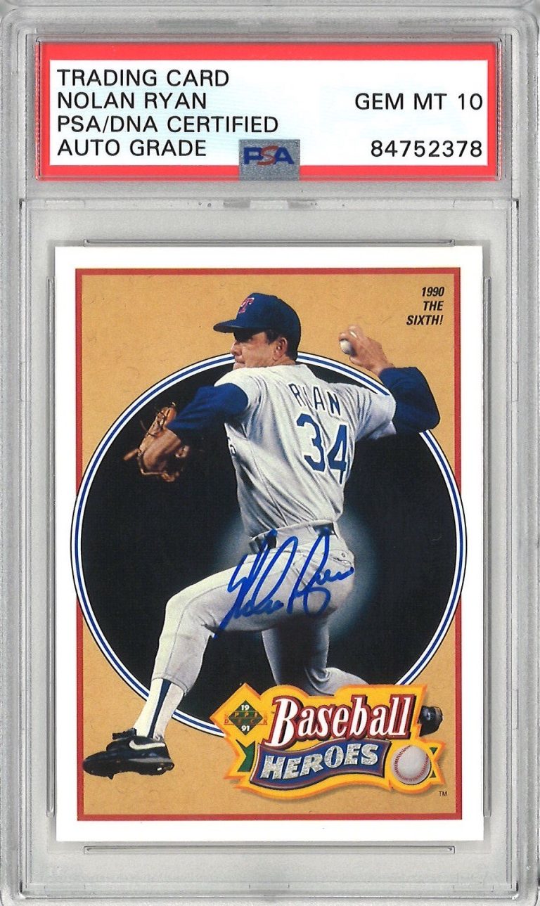Nolan Ryan Signed 1991 Upper Deck Heroes Card #15 PSA 84752230 GEM MINT 10 AUTO
