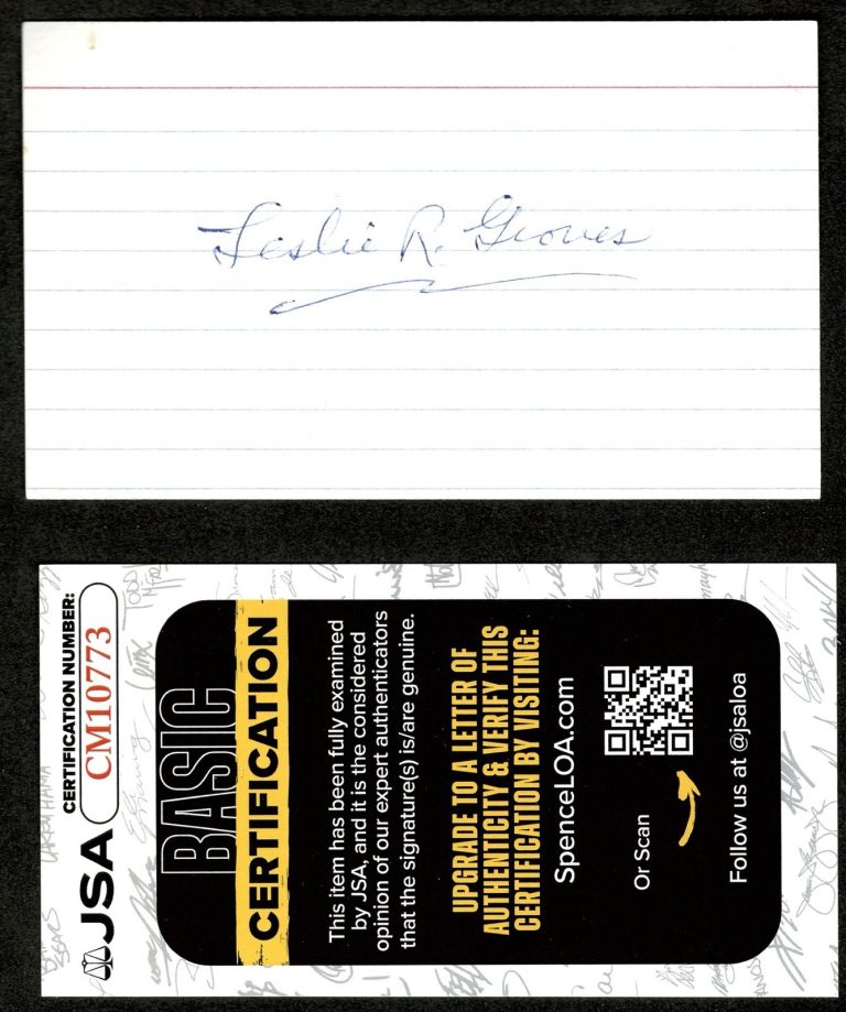 Leslie Groves Signed Autographed 3x5 Card JSA Cert Manhattan Project