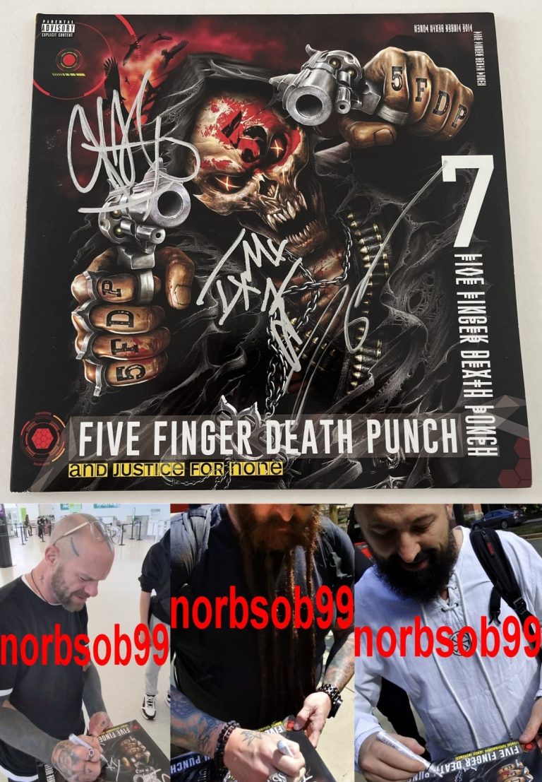 FIVE FINGER DEATH PUNCH IVAN MOODY +2 SIGNED AND JUSTICE FOR NONE VINYL & COA