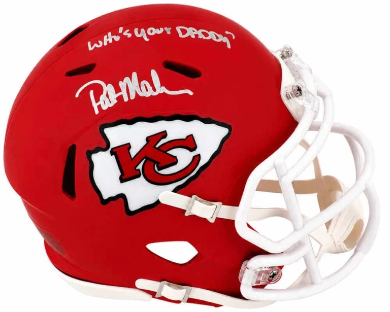 Pat Mahomes Sr. Signed Chiefs Mini Helmet w/Whos Your Daddy? -In Silver (SS COA)