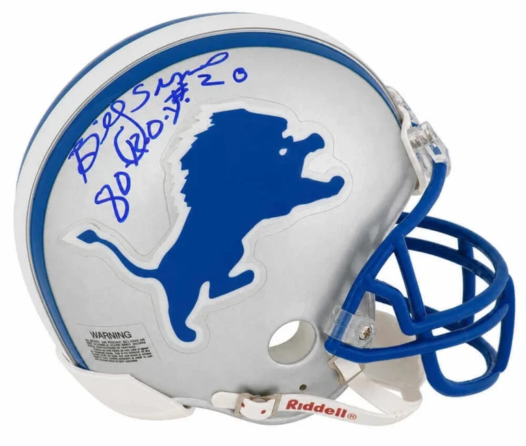 Billy SIms Signed Lions T/B Riddell (VSR4) Mini Helmet w/80 ROY - (SCHWARTZ COA)