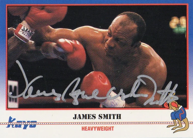 James Smith Autographed 1991 Kayo Boxing Card #10 w/Bonecrusher - (SS COA)