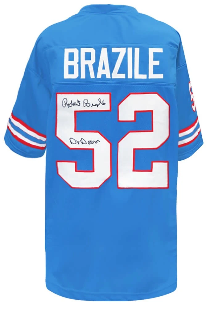 Robert Brazile (OILERS) Signed Blue T/B Custom Football Jersey w/Dr Doom -SS COA