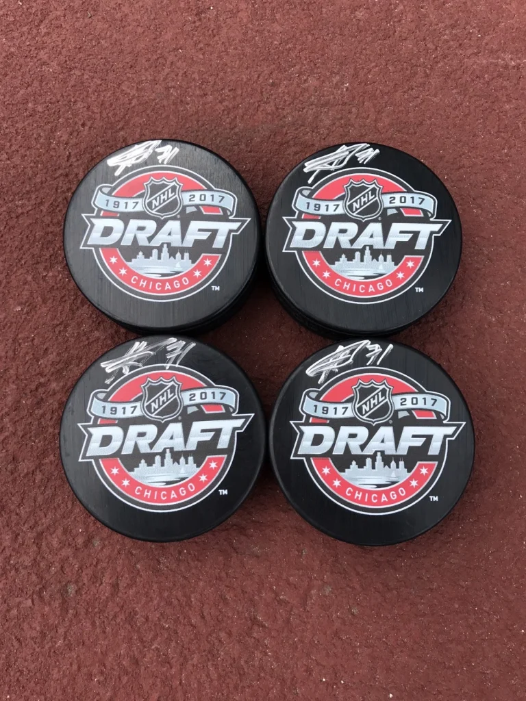 Nikita Popugayev Signed Autographed 2017 NHL Draft Puck NJ Devils PSA/DNA