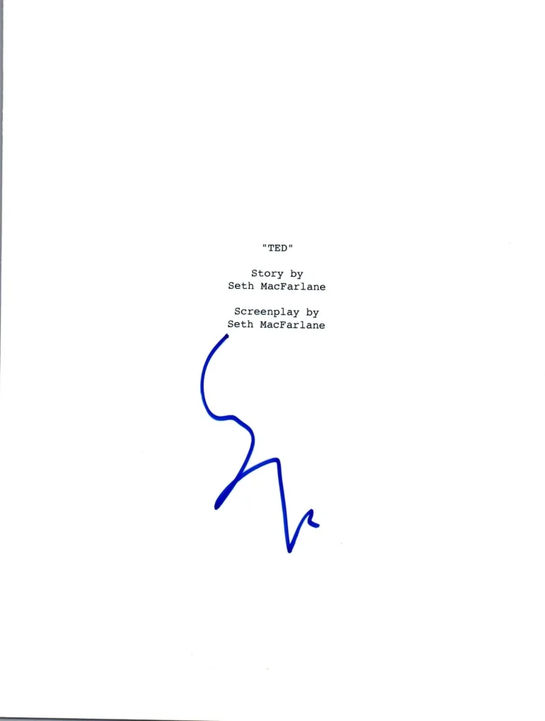 Seth MacFarlane Signed Autographed TED Full Movie Script COA VD
