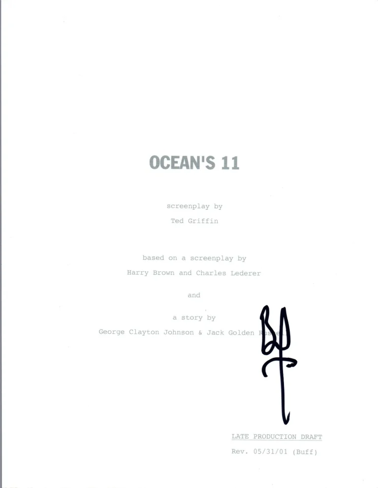 Brad Pitt Signed Autographed OCEAN'S ELEVEN Full Movie Script COA VD