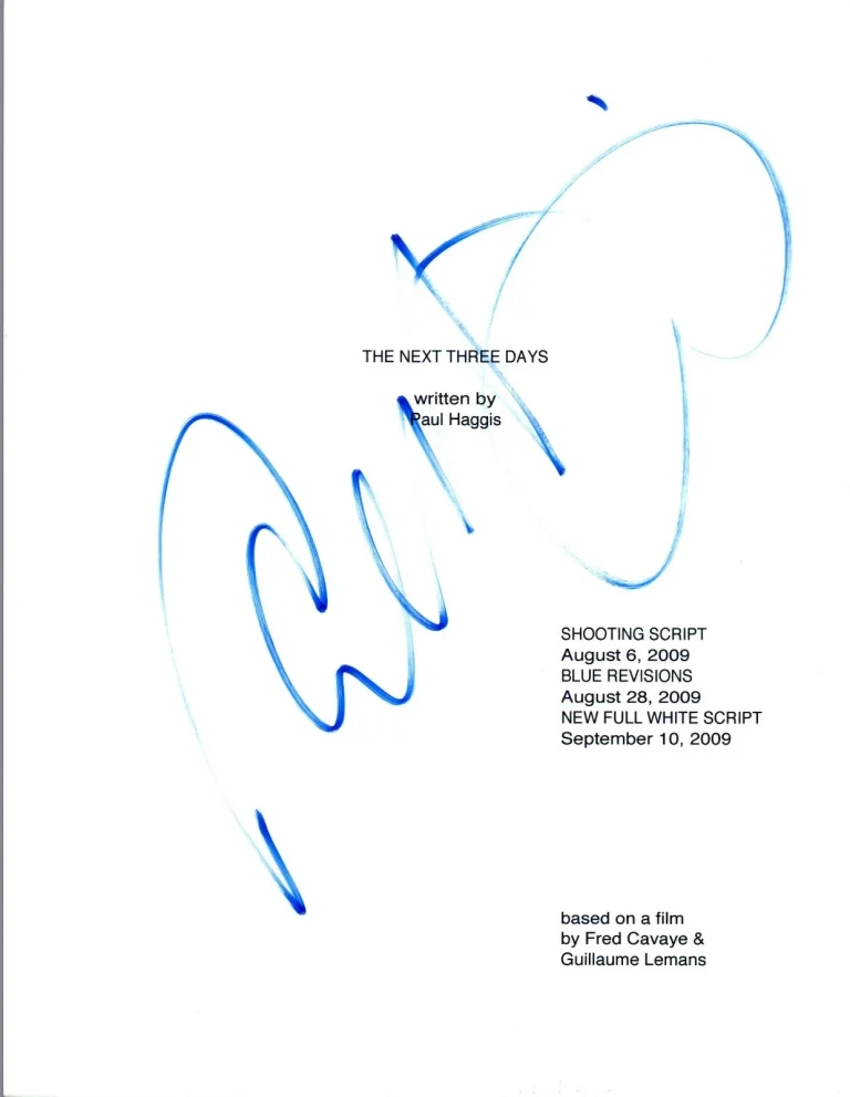 Paul Haggis Signed Autographed THE NEXT THREE DAYS Movie Script COA VD