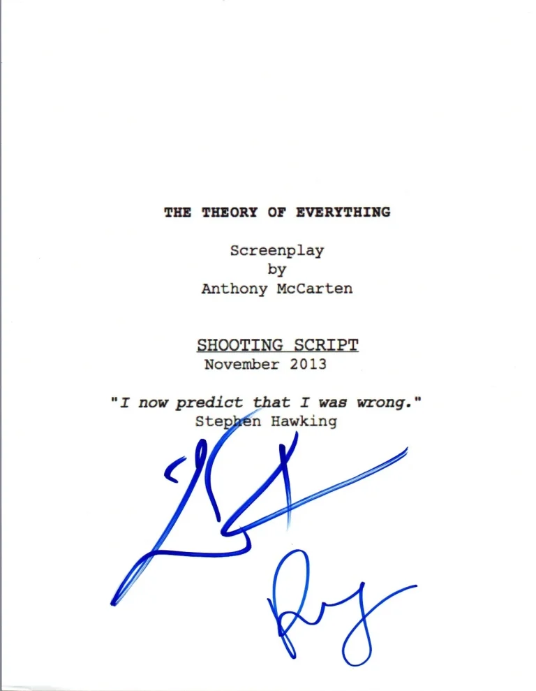 Eddie Redmayne & Felicity Jones Signed THE THEORY OF EVERTHING Script COA VD