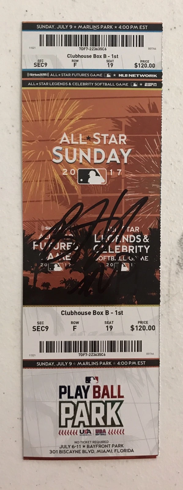 Brent Honeywell Signed 2017 MLB Futures Game Ticket Stub MVP Tampa Bay Rays Coa