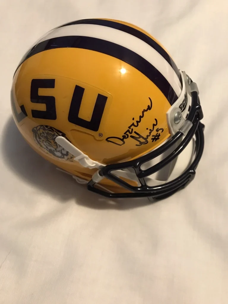 Derrius Guice Signed Autographed Lsu Tigers Mini Helmet Heisman Yellow Psa/Dna