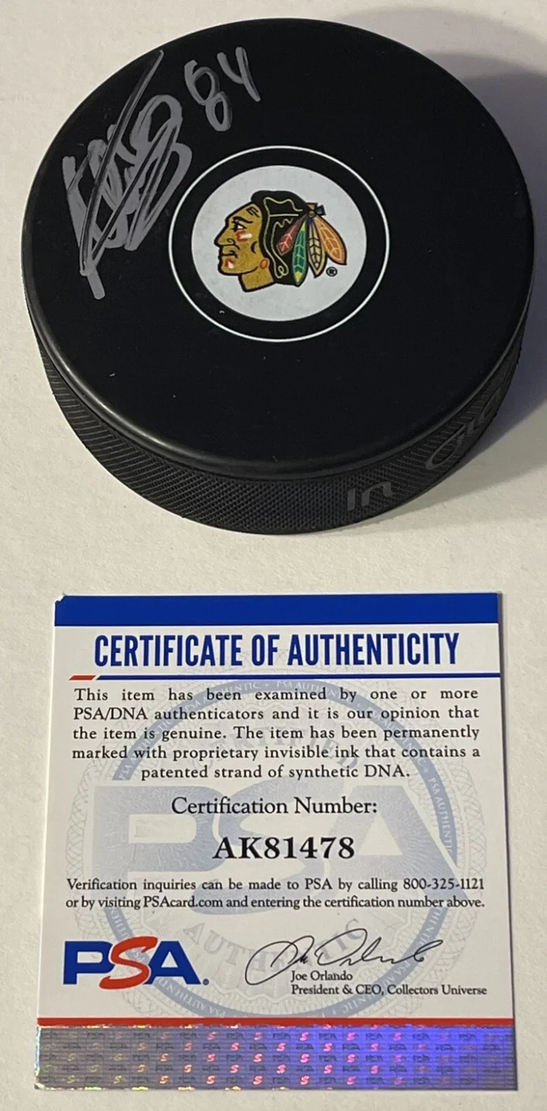 Alexandre Fortin Signed Autographed Chicago Blackhawks Logo Puck PSA/DNA