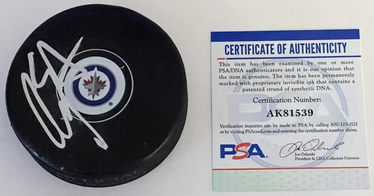 Tyler Myers Signed Autographed Winnipeg Jets Puck Stanley Cup PSA/DNA