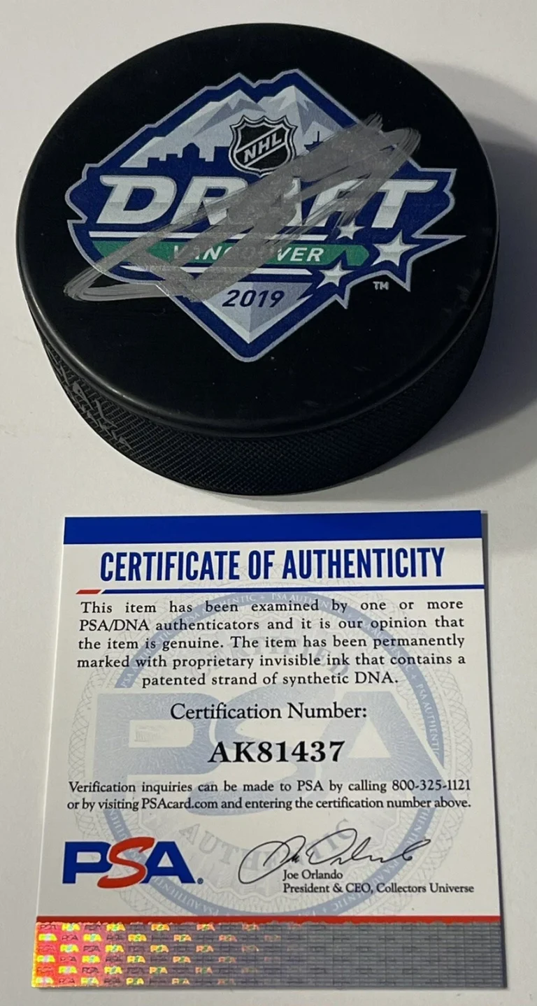 Bowen Byram 2019 NHL Draft Puck 1st Round Pick Top Prospects PSA/DNA