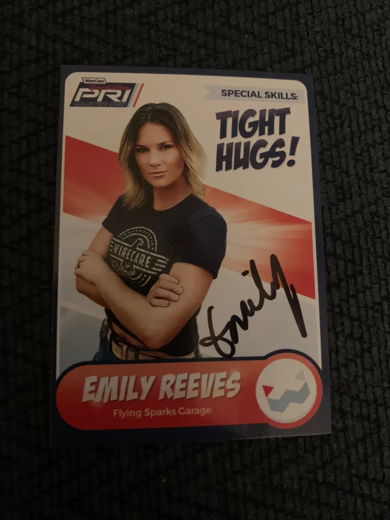 Emily Reeves Signed Trading Card Autographed 2021 PRI Show Flying Sparks Garage