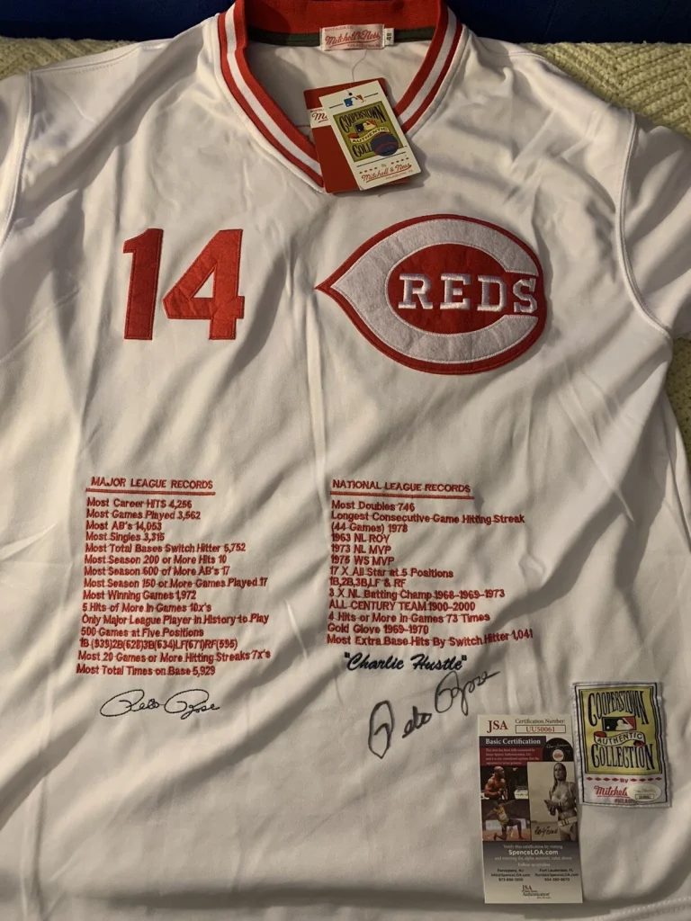 Pete Rose SIGNED Reds Stat Jersey Stitched XL JSA Authentication COA