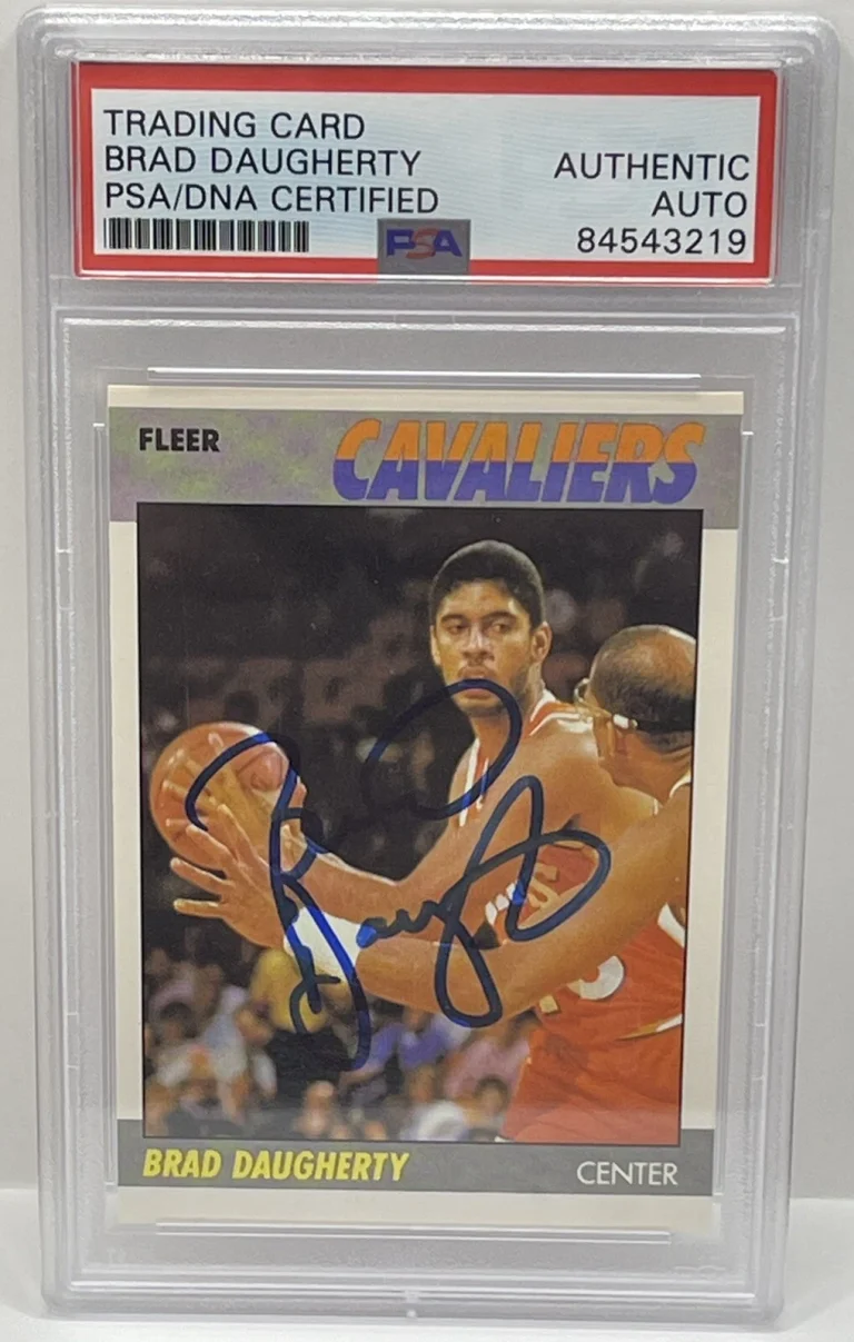Brad Daugherty Signed 1987-88 Fleer Rookie Card Cleveland Cavaliers PSA/DNA Slab
