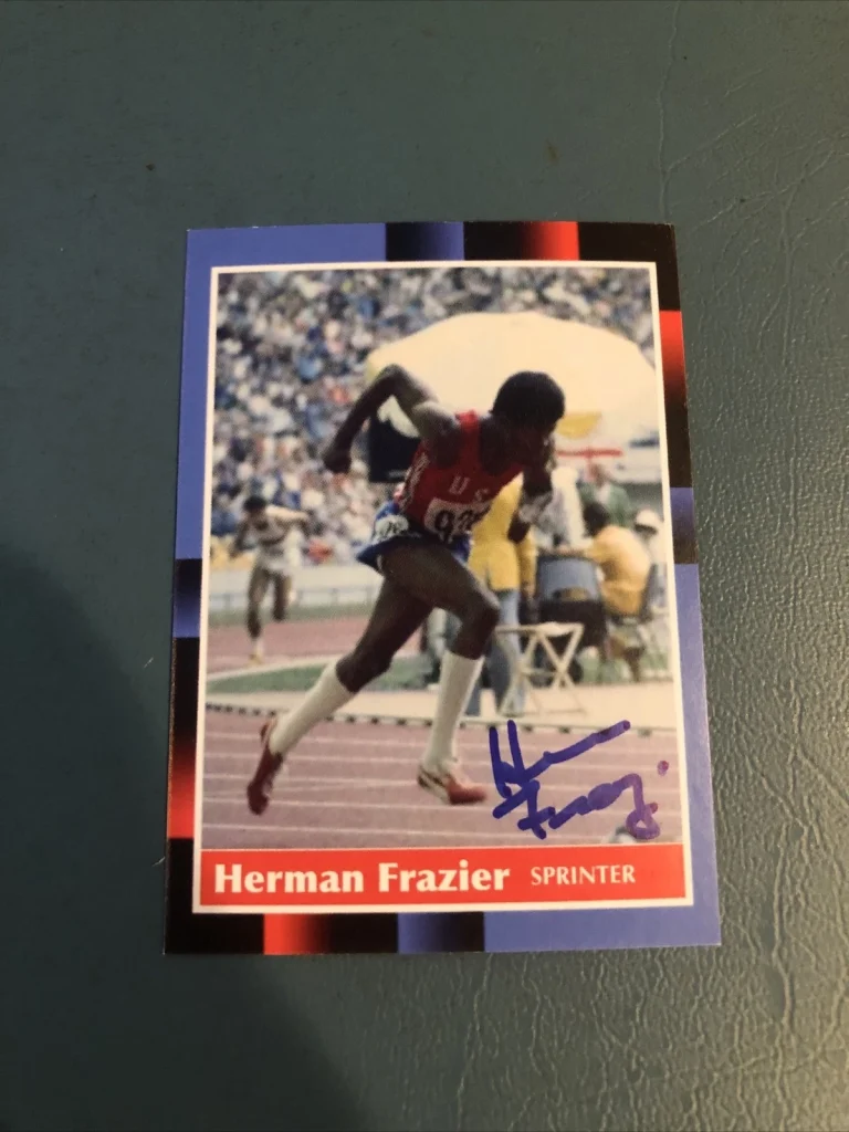 HERMAN FRAZIER USA OLYMPIC SPRINTER SIGNED AUTOGRAPH TRADING CARD COA GOLD MEDAL