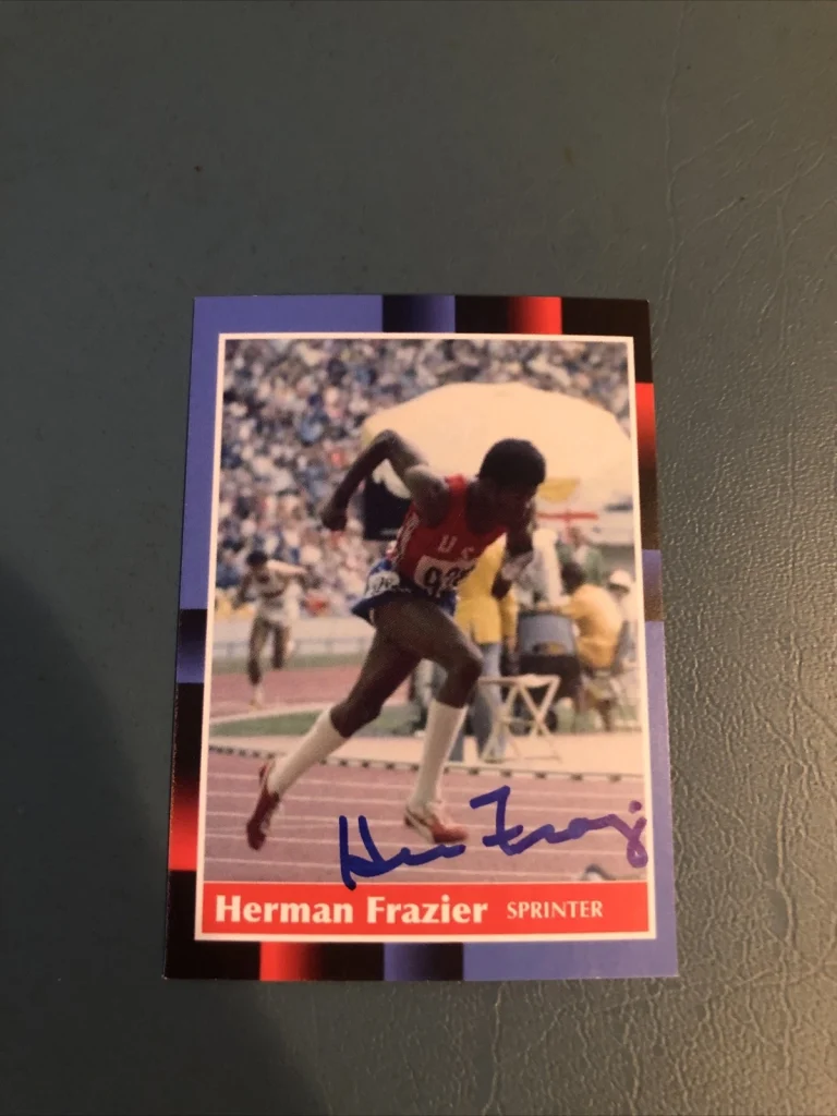 HERMAN FRAZIER USA OLYMPIC SPRINTER SIGNED AUTOGRAPH TRADING CARD COA GOLD MEDAL