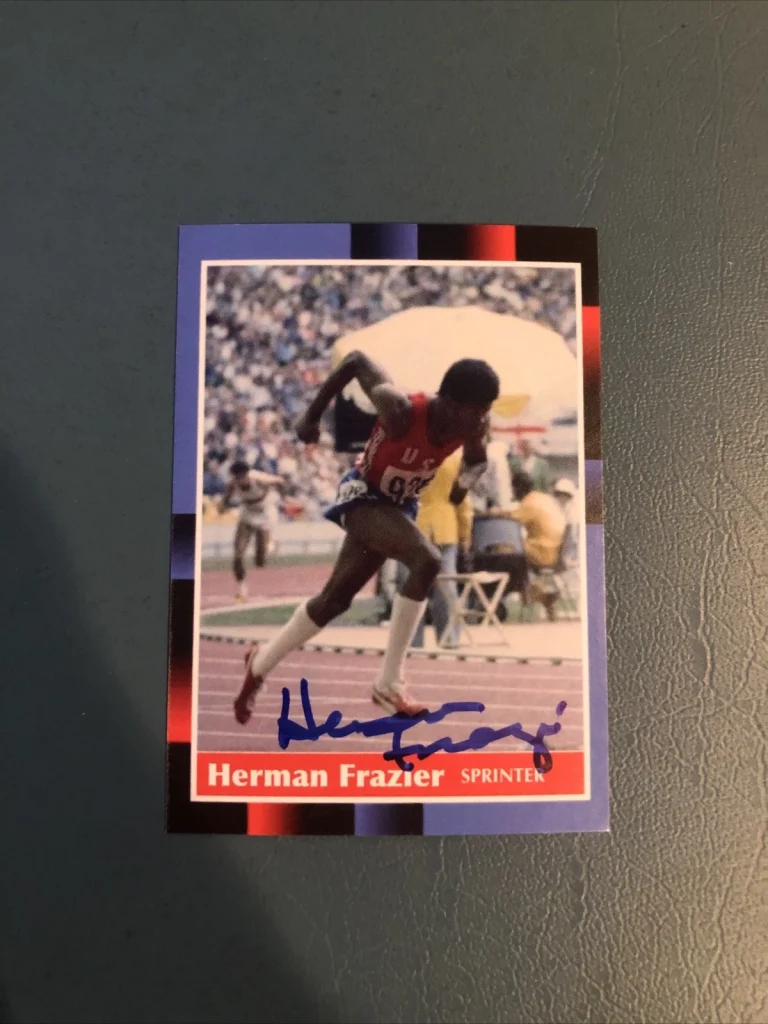 HERMAN FRAZIER USA OLYMPIC SPRINTER SIGNED AUTOGRAPH TRADING CARD COA GOLD MEDAL