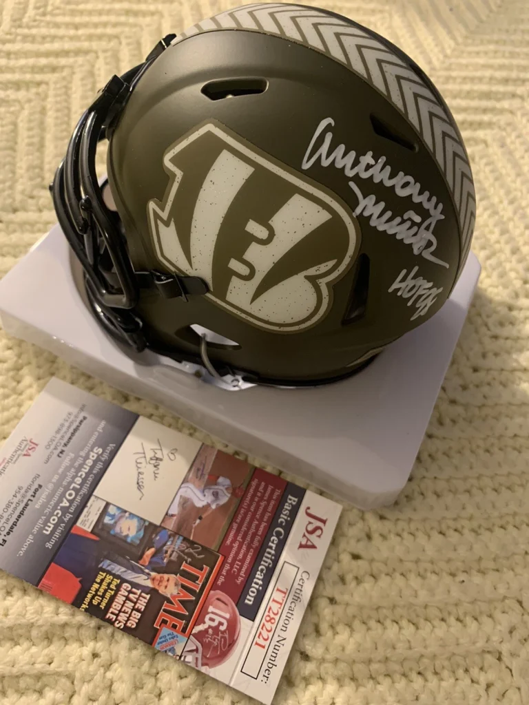 Anthony Munoz Bengals Signed Salute To Service Mini Helmet JSA Authenticated COA