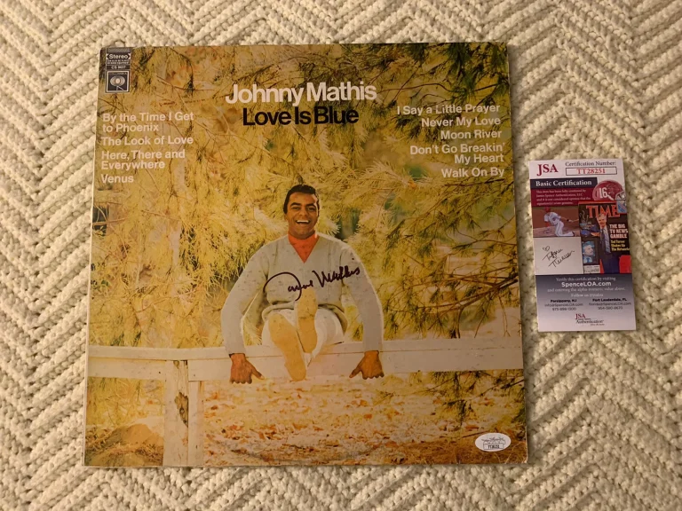 Johnny Mathis SIGNED Love Is Blue Vinyl Record ALBUM JSA Authenticated COA