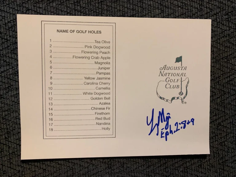 Larry Mize Signed Masters Scorecard Autographed PGA Golf Legend
