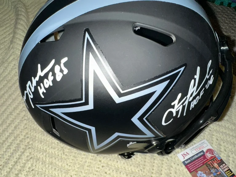 Roger Staubach & Troy Aikman Signed Full Size Helmet F/S JSA Authentication COA