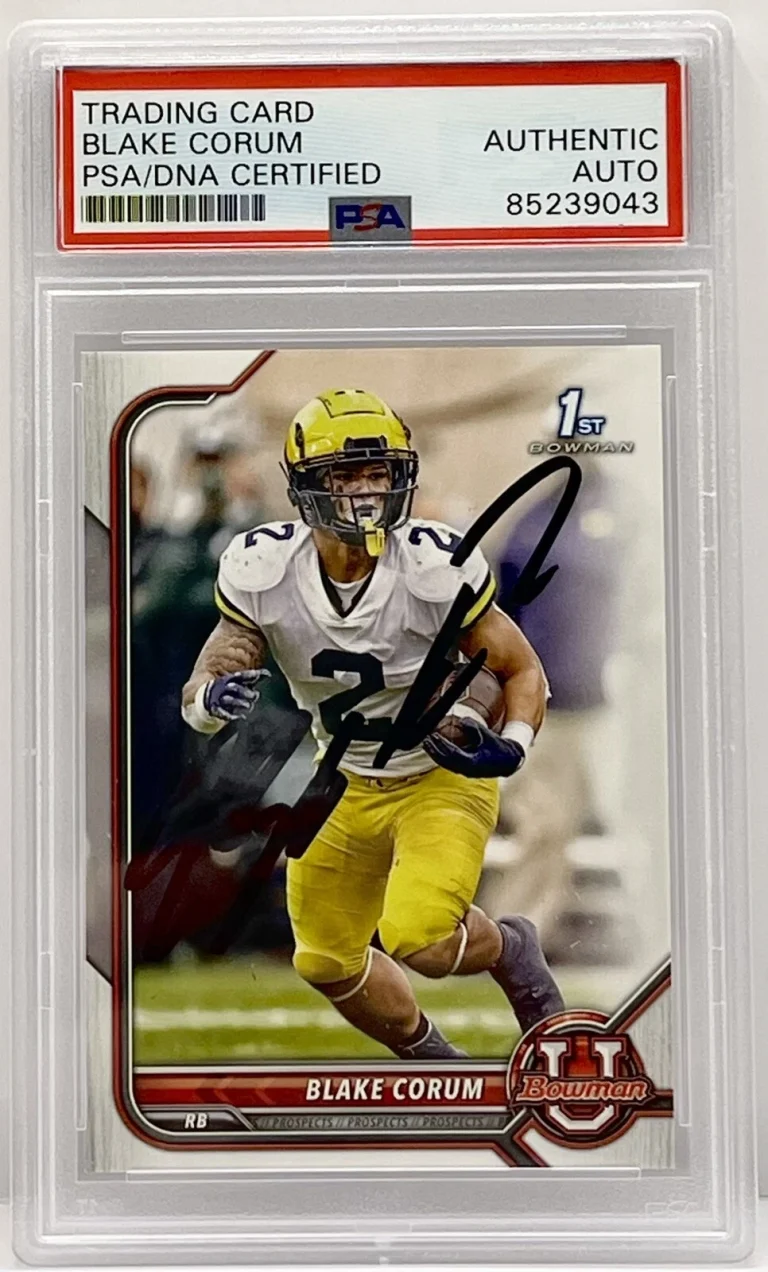 Blake Corum Signed 2022 Bowman U 1st Rookie Card Michigan PSA/DNA Slabbed