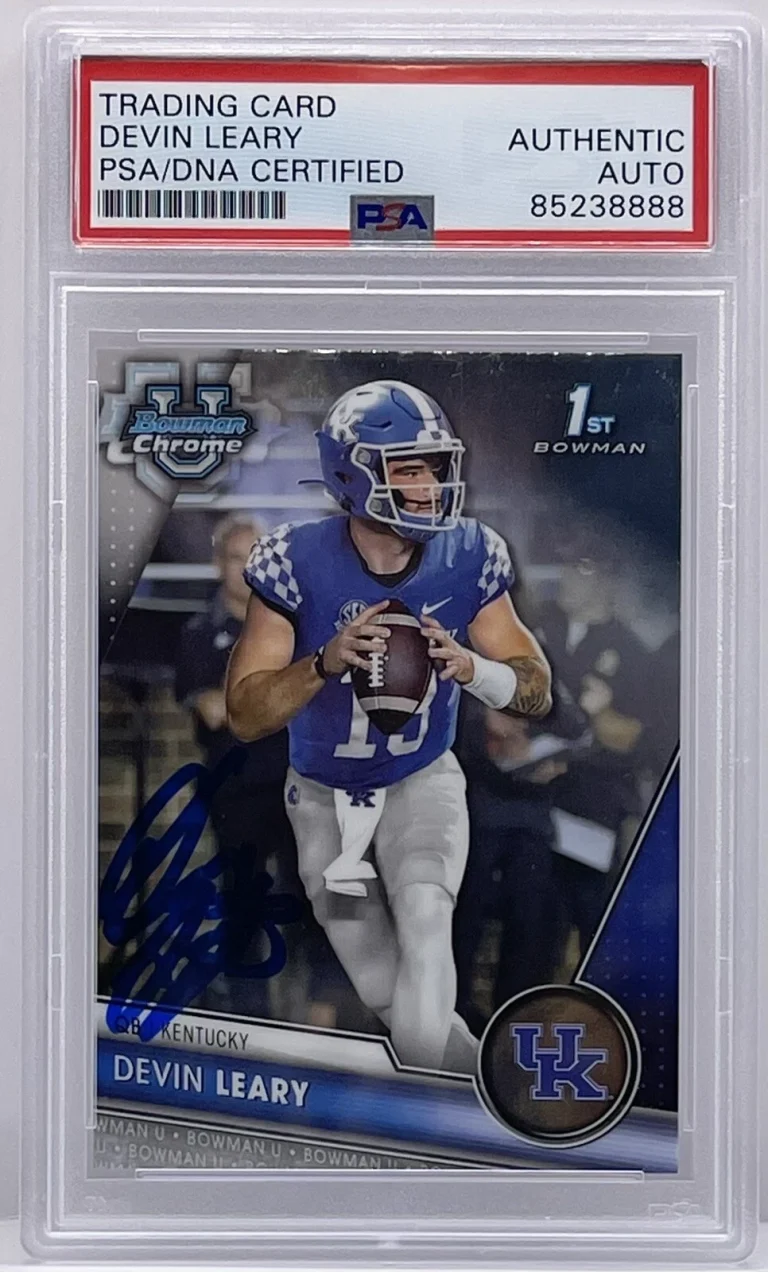 Devin Leary Signed 2023 Bowman Chrome U Rookie Card Kentucky PSA/DNA Slabbed