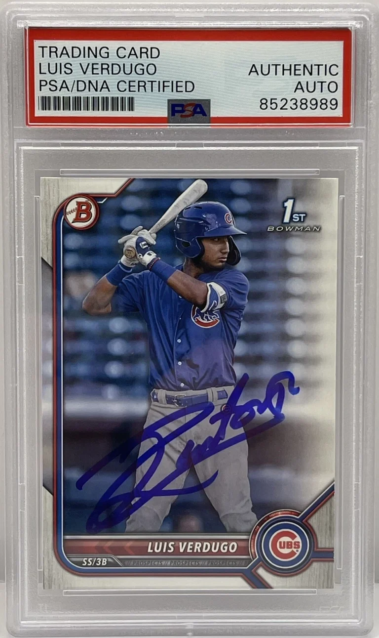 Luis Verdugo Signed 2022 Bowman 1st Rookie Card Chicago Cubs On Card PSA/DNA