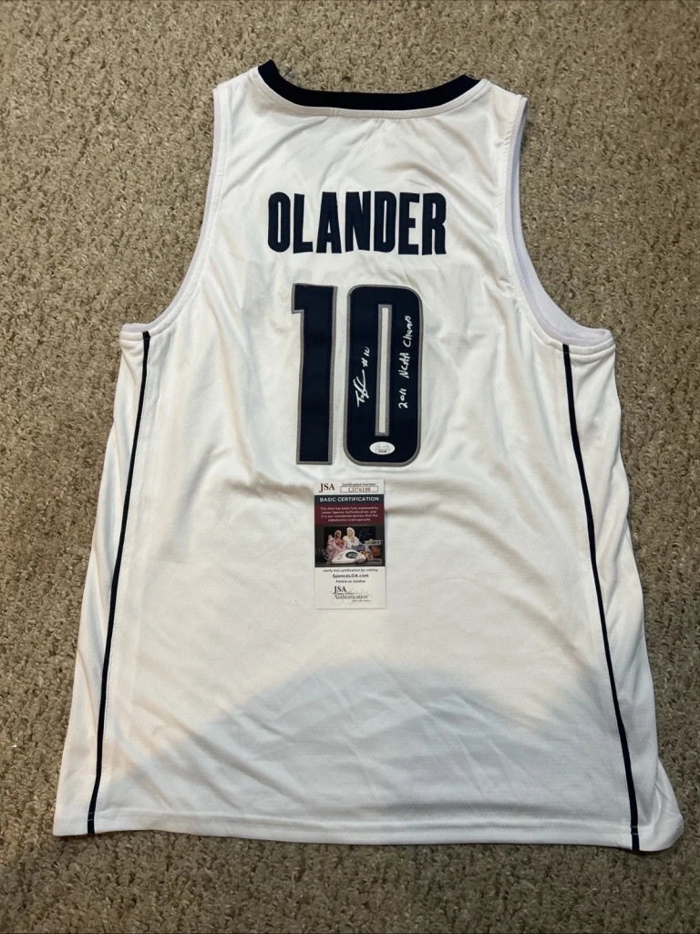 UCONN HUSKIES- TYLER OLANDER SIGNED AUTOGRAPH JERSEY JSA COA 2011 CHAMPS FINAL 4