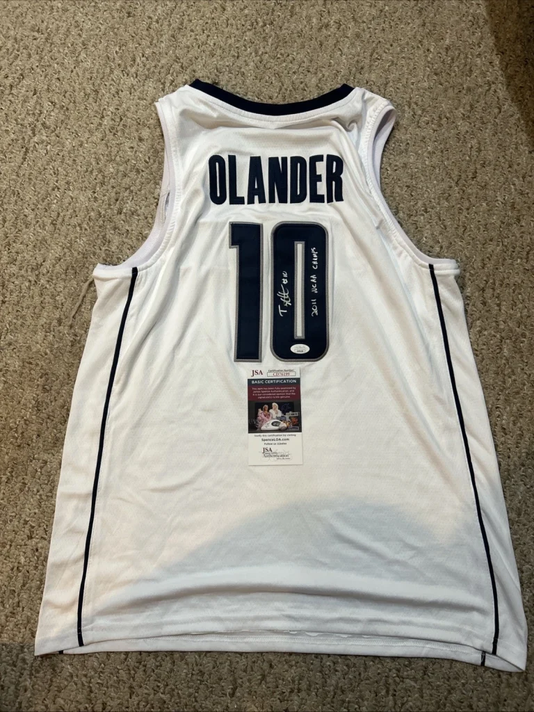 UCONN HUSKIES- TYLER OLANDER SIGNED AUTOGRAPH JERSEY JSA COA 2011 CHAMPS FINAL 4